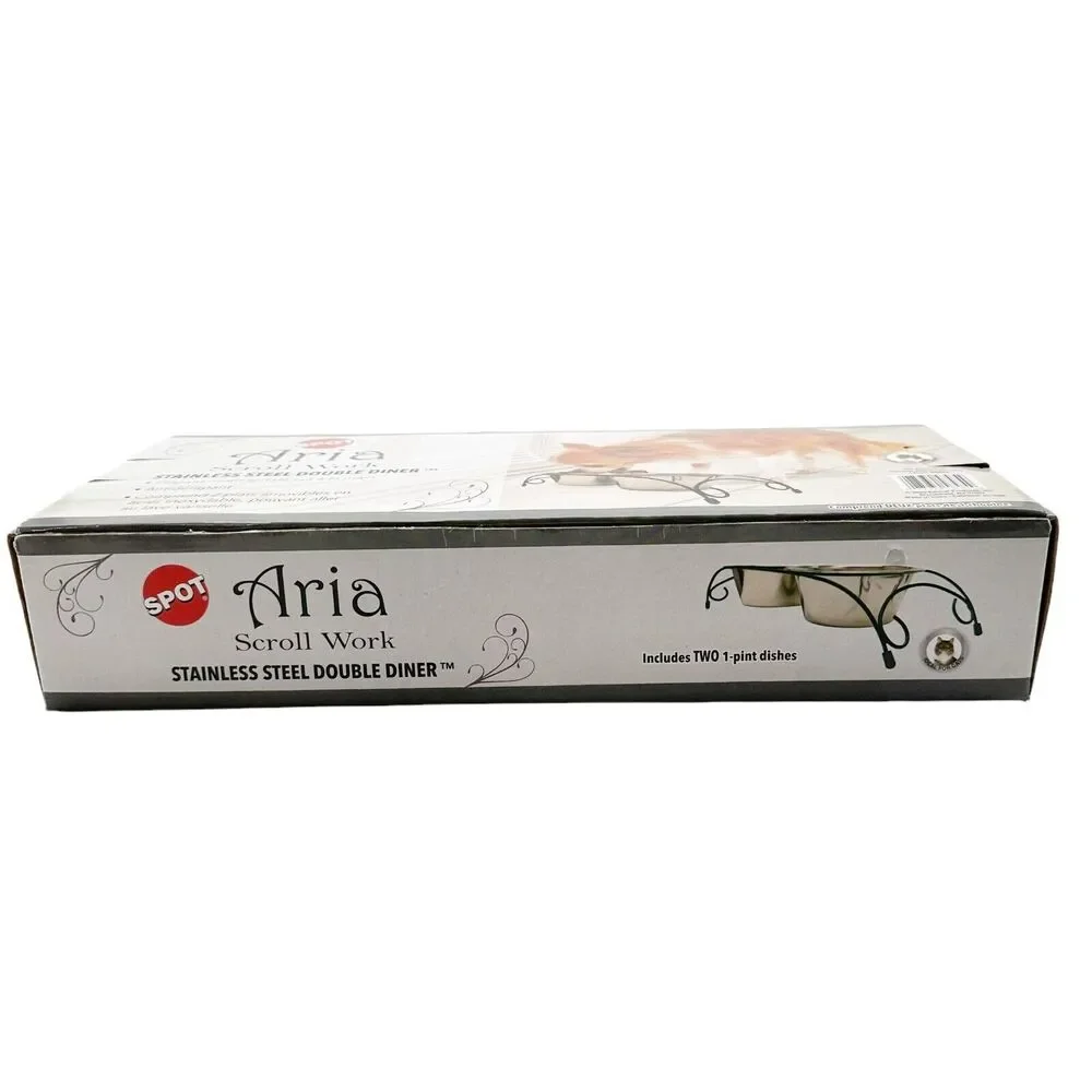 Spot Aria Scroll Work Stainless Steel Double Diner Two 1-Pint Dish Non-Skid